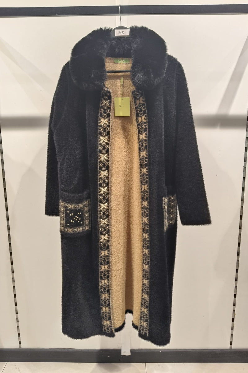 Manteau perlé en fausse fourrure double face