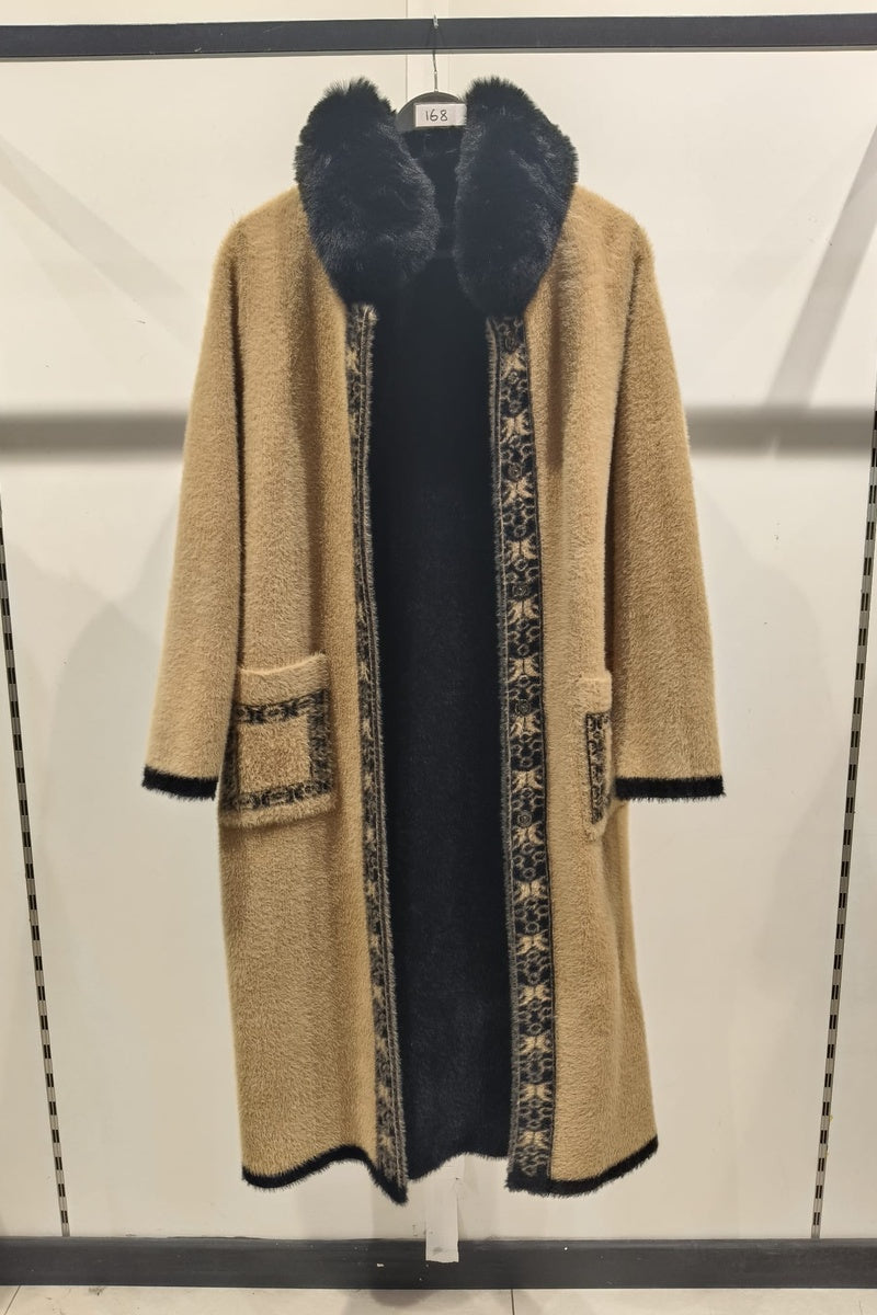 Manteau perlé en fausse fourrure double face