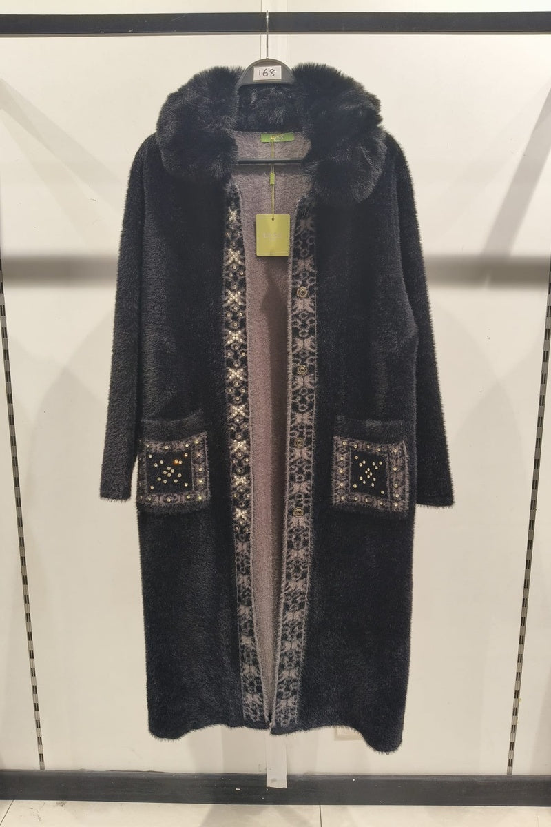 Manteau perlé en fausse fourrure double face