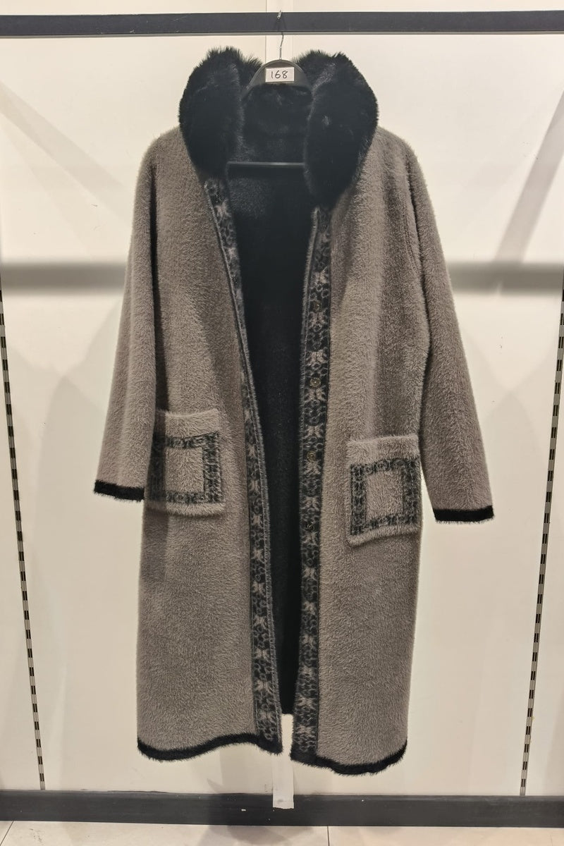 Manteau perlé en fausse fourrure double face