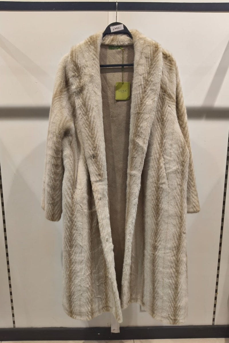 Manteau long premium fausse fourrure avec poches