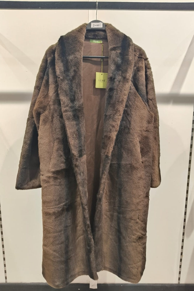 Manteau long premium fausse fourrure avec poches