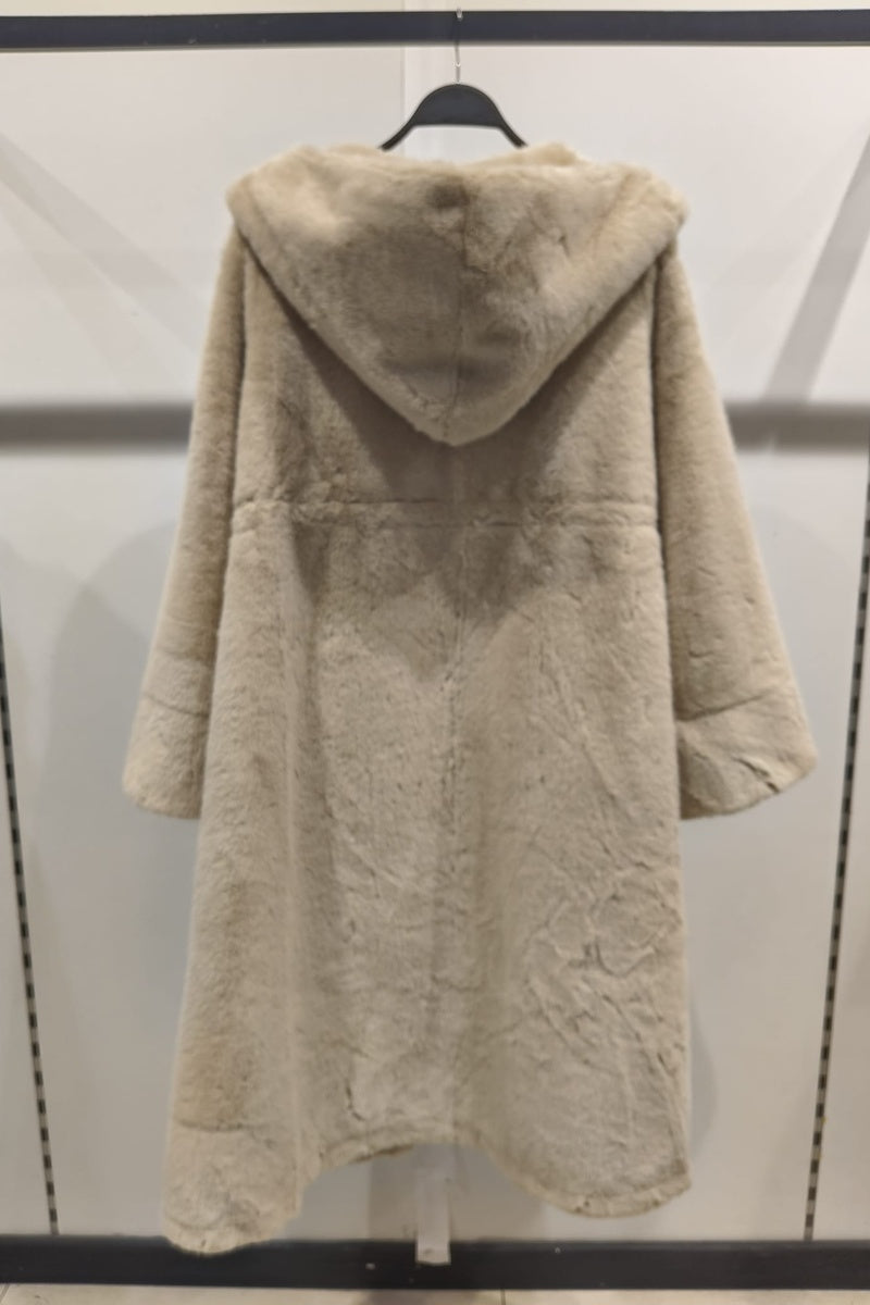 Manteau uni premium fausse fourrure avec poches et capuche