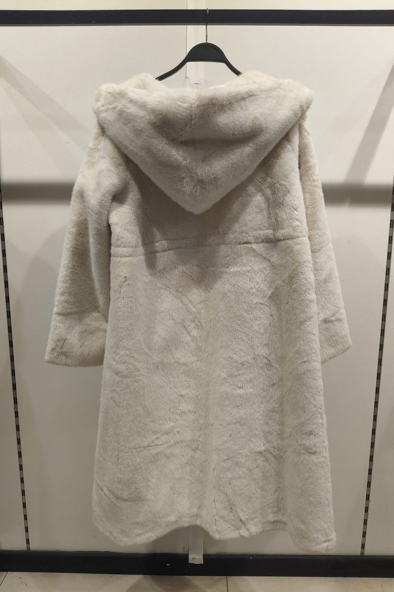 Manteau uni premium fausse fourrure avec poches et capuche