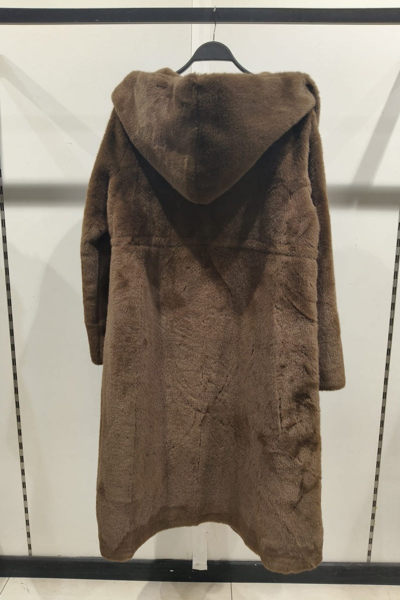 Manteau uni premium fausse fourrure avec poches et capuche