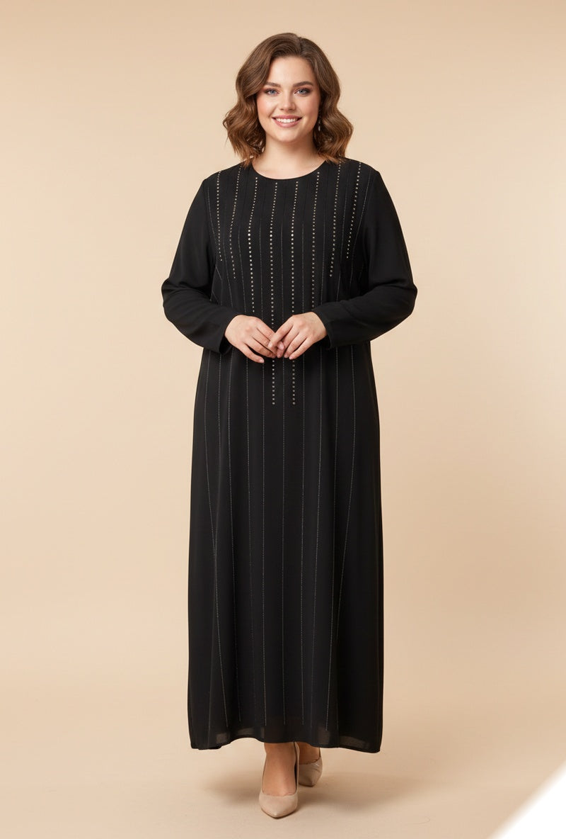 Abaya longue unie avec magnifique strass