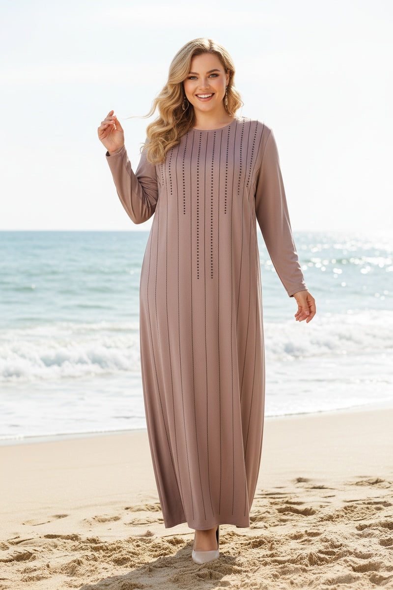 Abaya longue unie avec magnifique strass