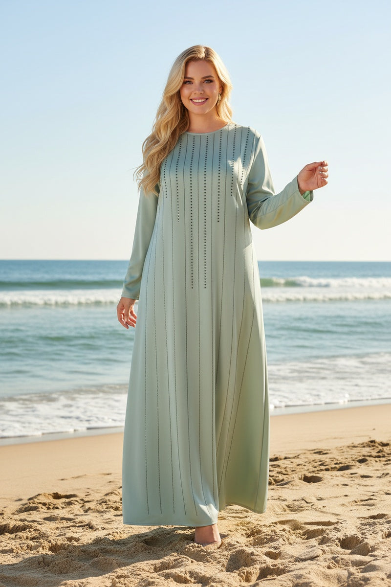 Abaya longue unie avec magnifique strass