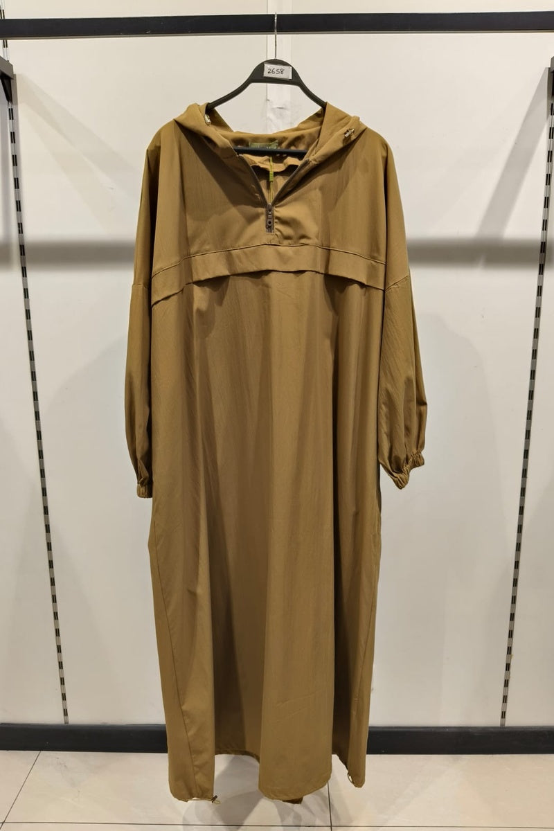 Robe longue unie avec zip et capuche et poches