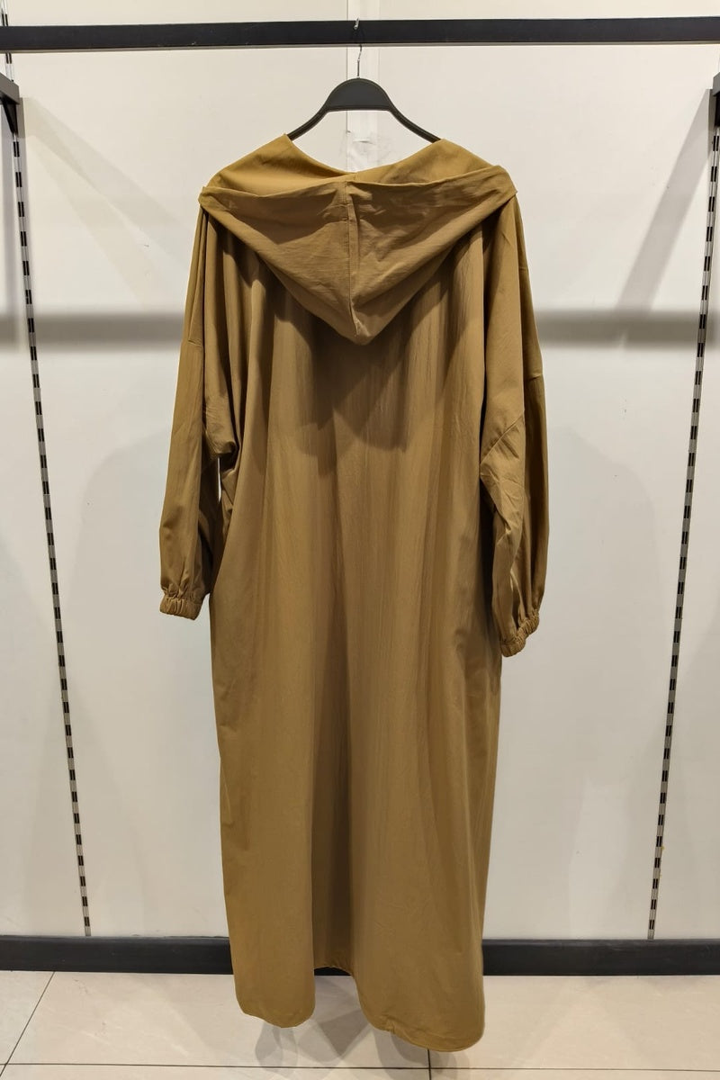 Robe longue unie avec zip et capuche et poches