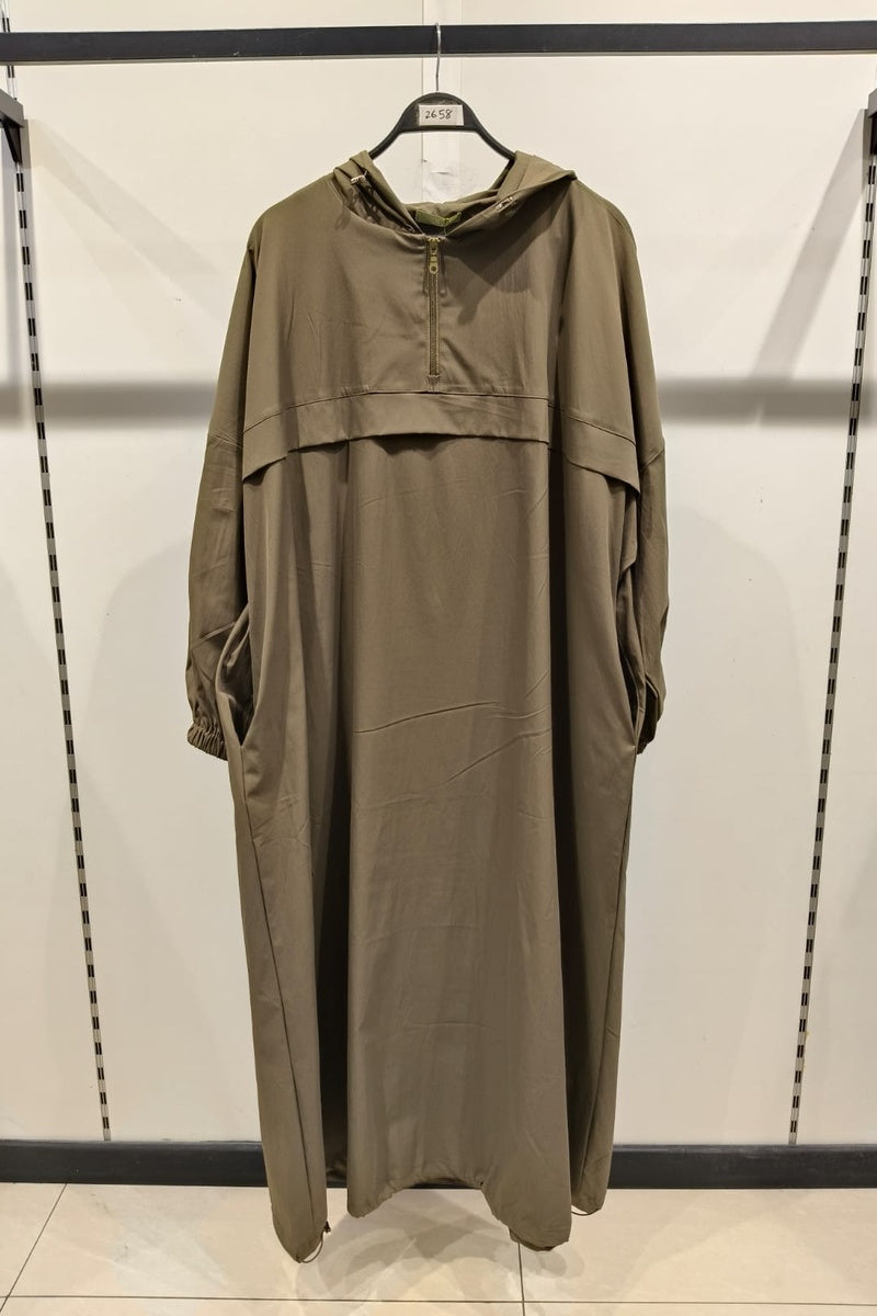 Robe longue unie avec zip et capuche et poches