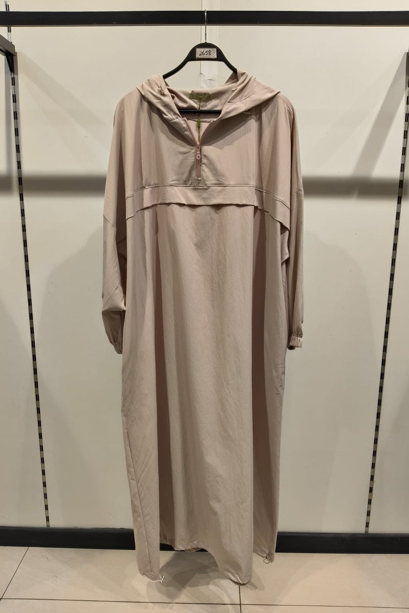 Robe longue unie avec zip et capuche et poches