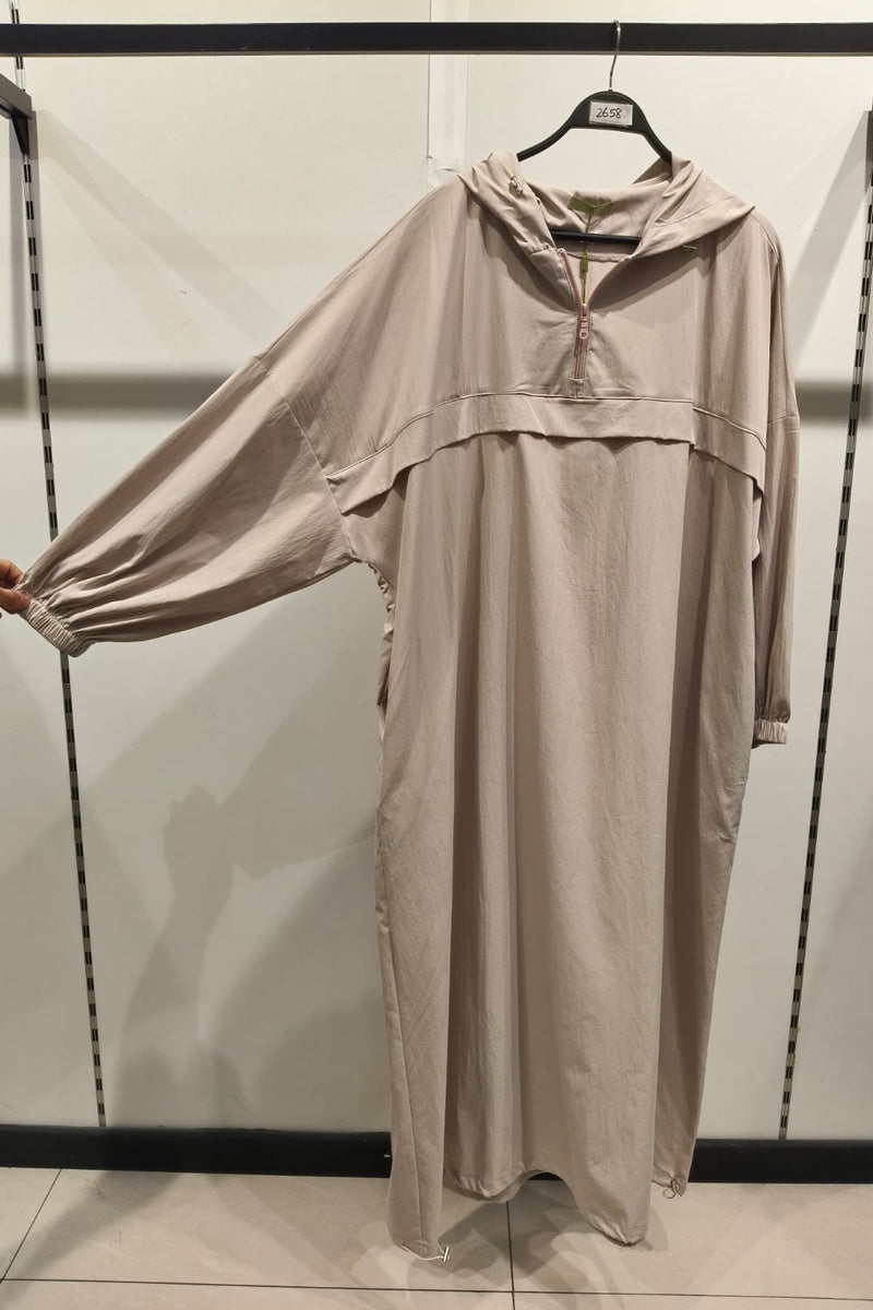 Robe longue unie avec zip et capuche et poches
