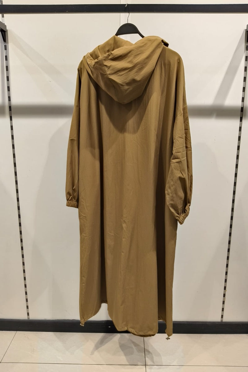 Robe veste longue unie avec zip et capuche et poches
