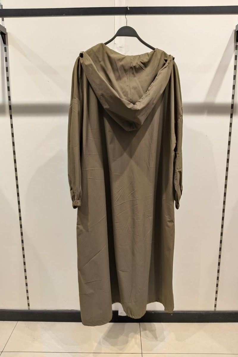 Robe veste longue unie avec zip et capuche et poches