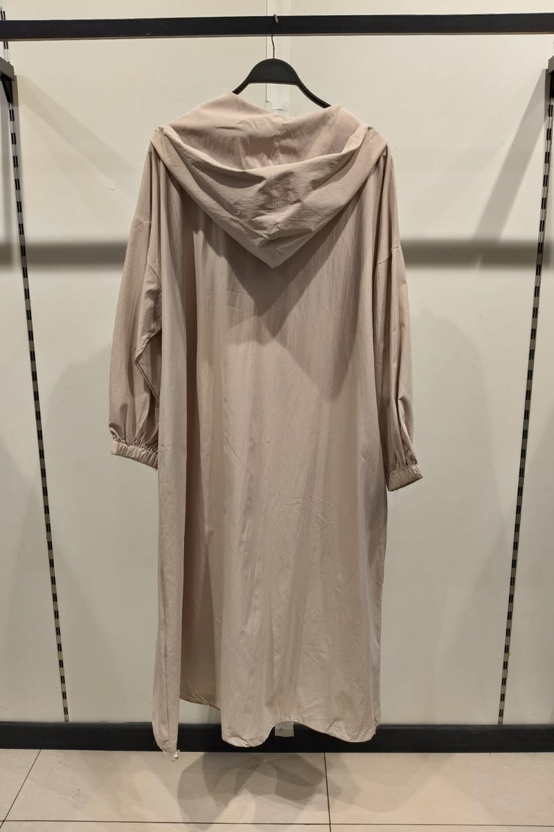 Robe veste longue unie avec zip et capuche et poches