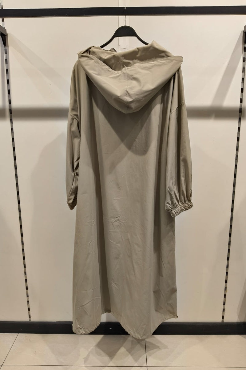 Robe veste longue unie avec zip et capuche et poches