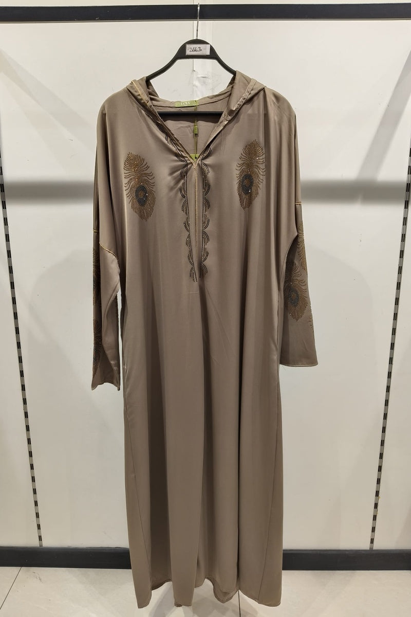 Robe longue uni élégante avec strass et capuche