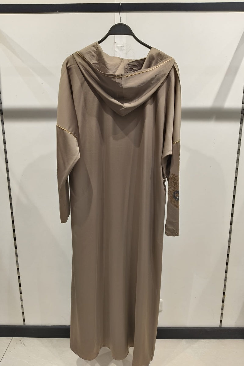 Robe longue uni élégante avec strass et capuche