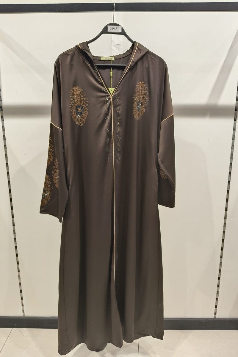 Robe longue uni élégante avec strass et capuche