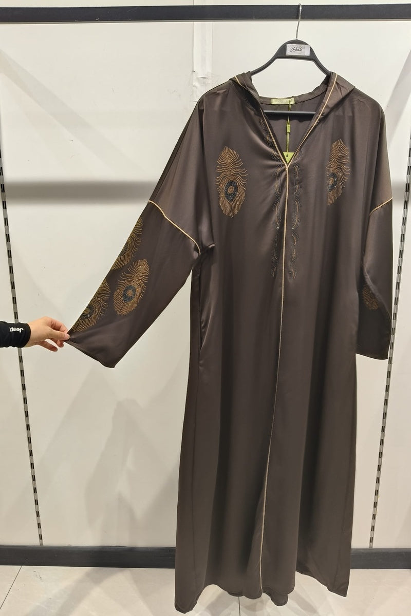Robe longue uni élégante avec strass et capuche