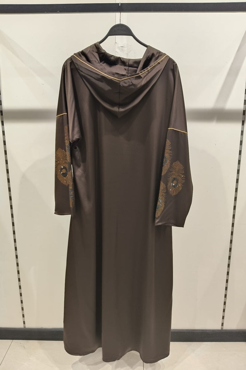 Robe longue uni élégante avec strass et capuche