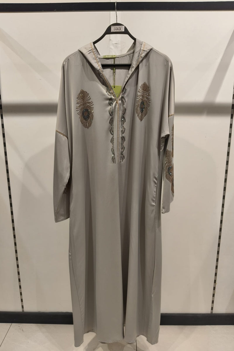 Robe longue uni élégante avec strass et capuche
