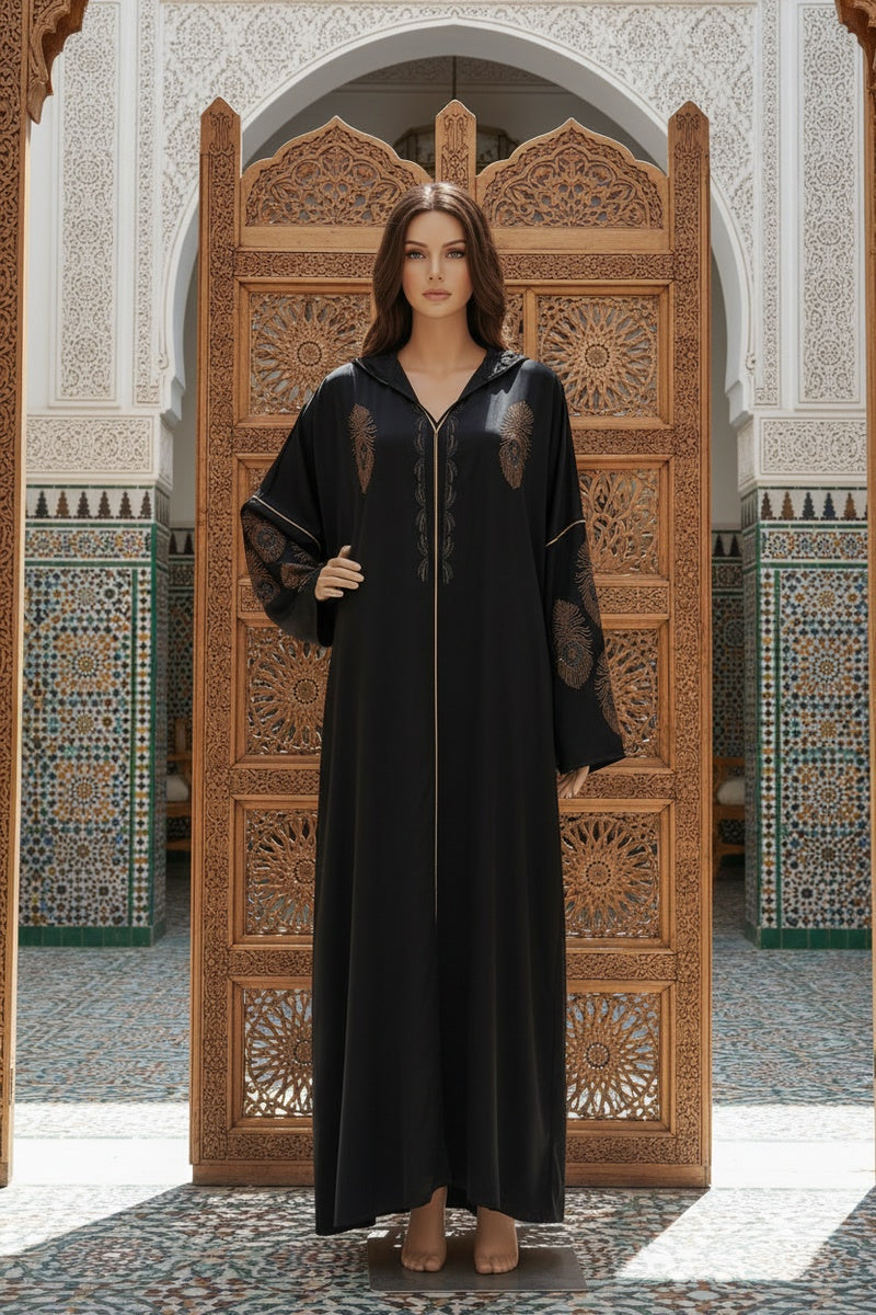 Robe longue uni élégante avec strass et capuche