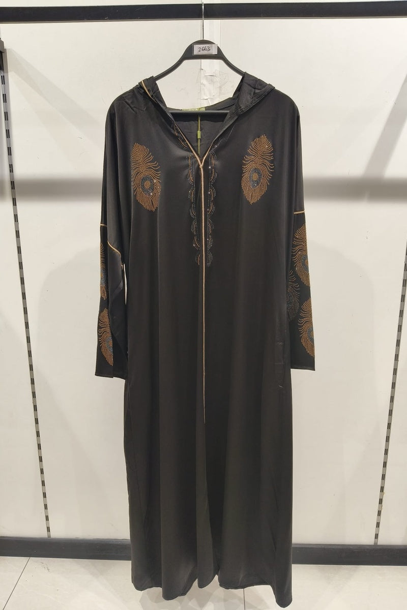 Robe longue uni élégante avec strass et capuche