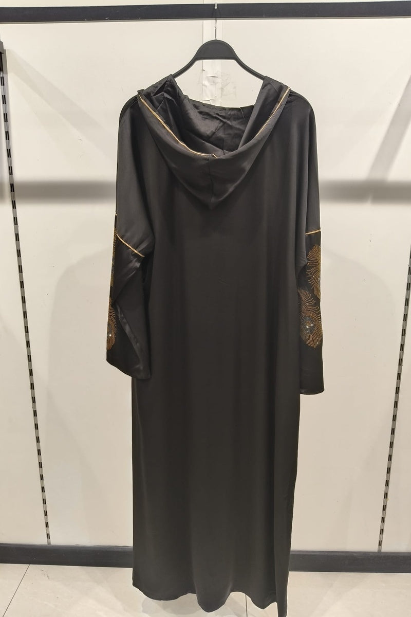 Robe longue uni élégante avec strass et capuche