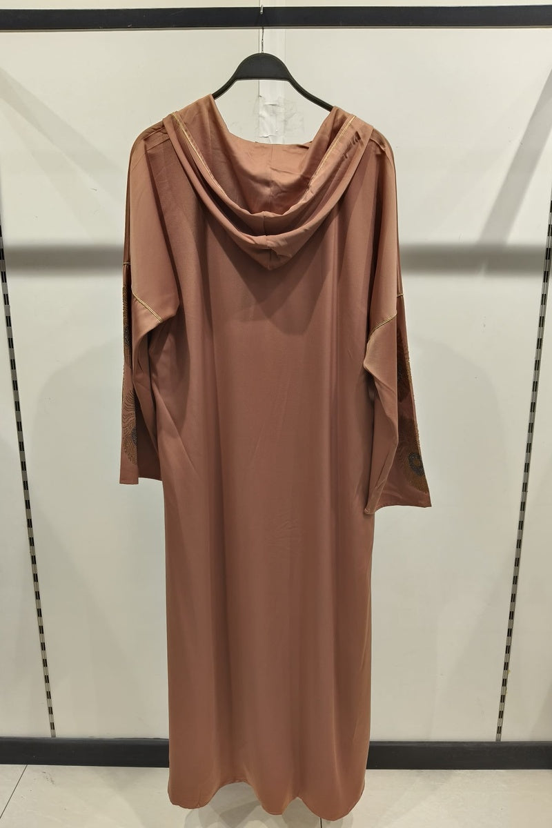 Robe longue uni élégante avec strass et capuche