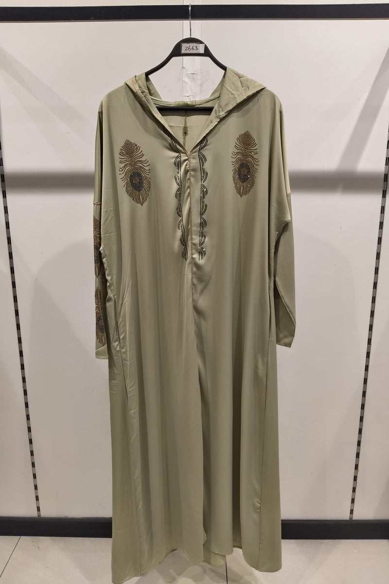 Robe longue uni élégante avec strass et capuche