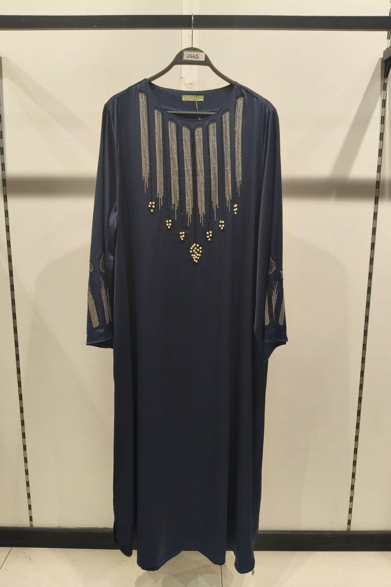 Abaya longue unie avec magnifique strass