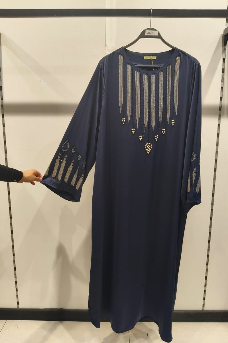 Abaya longue unie avec magnifique strass