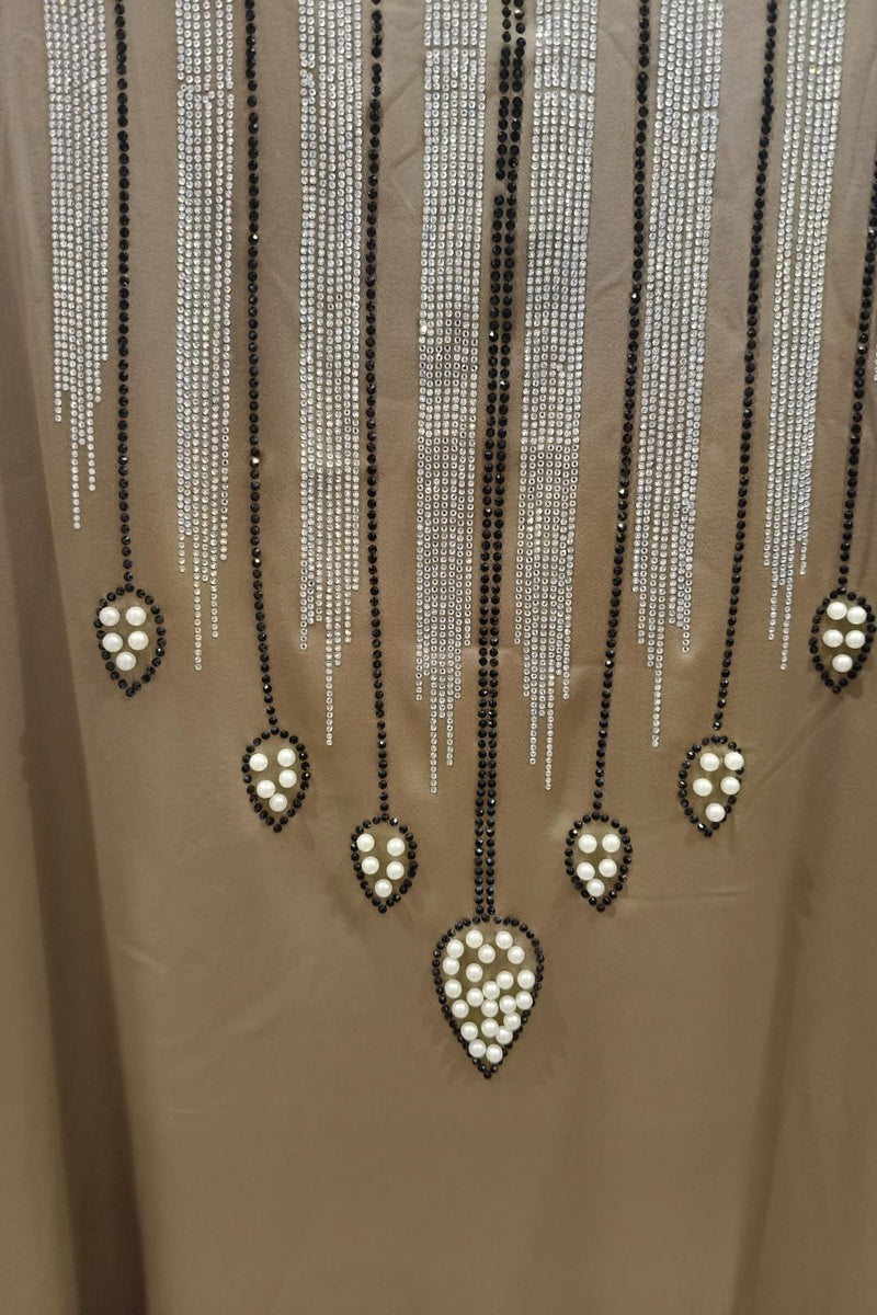 Abaya longue unie avec magnifique strass