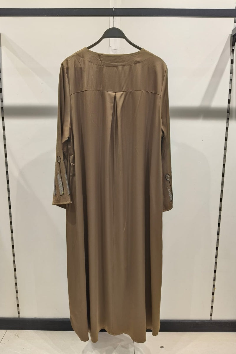 Abaya longue unie avec magnifique strass