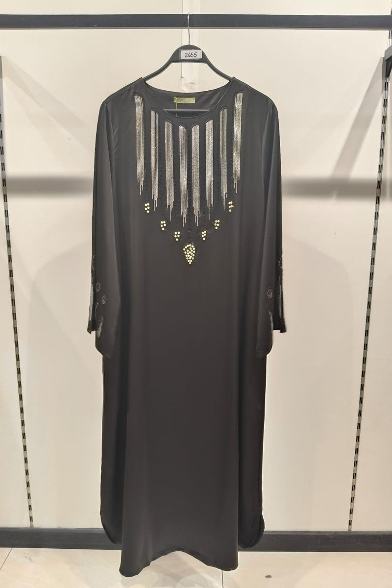 Abaya longue unie avec magnifique strass