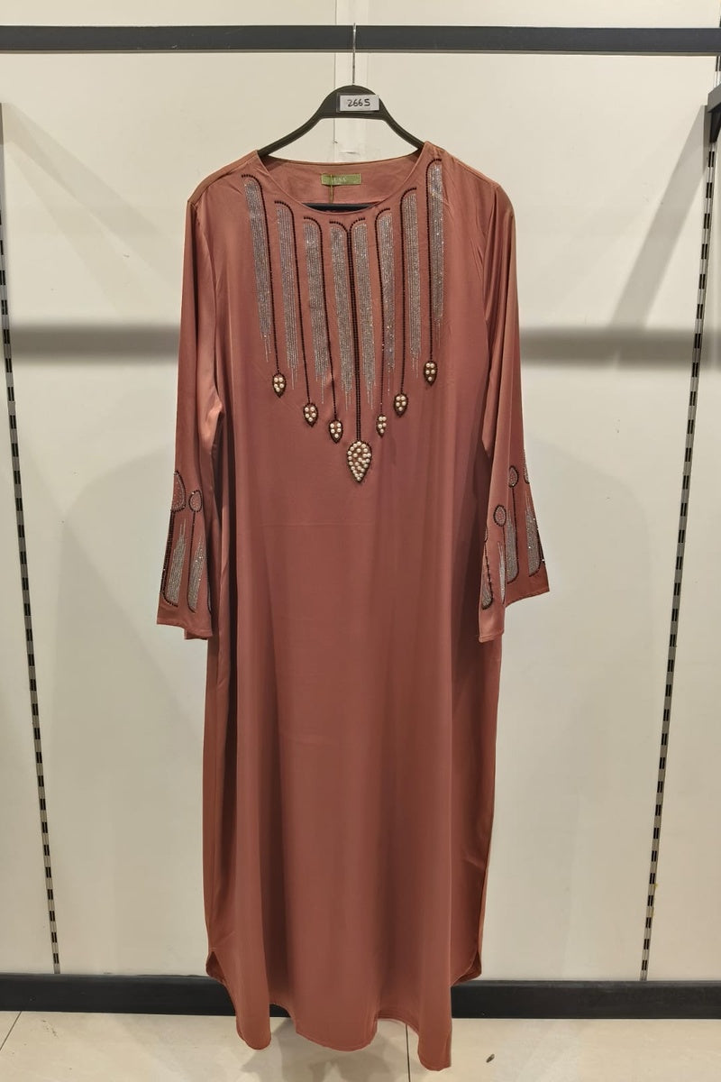 Abaya longue unie avec magnifique strass