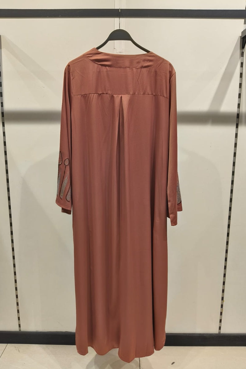 Abaya longue unie avec magnifique strass