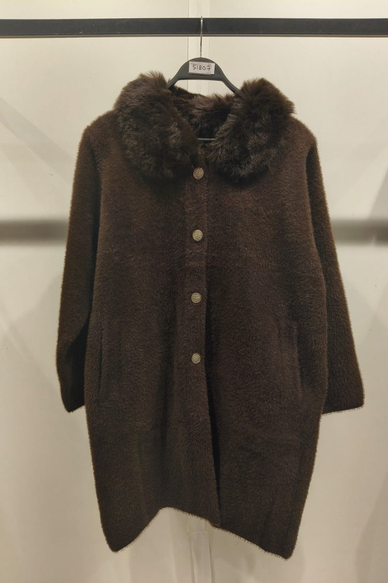 Manteau uni fausse fourrure avec poches
