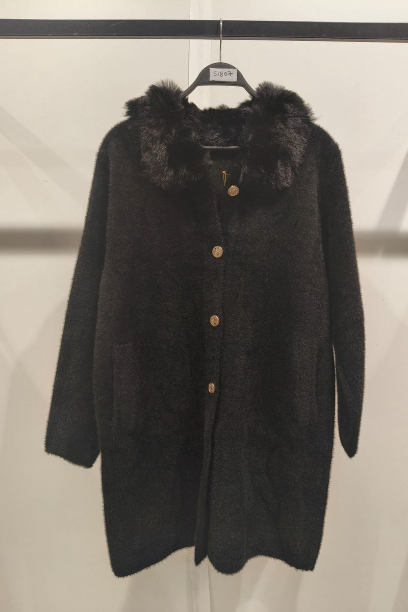 Manteau uni fausse fourrure avec poches