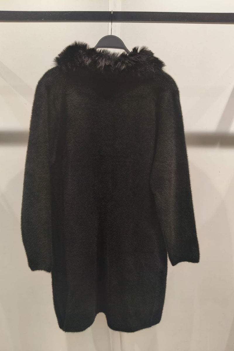 Manteau uni fausse fourrure avec poches