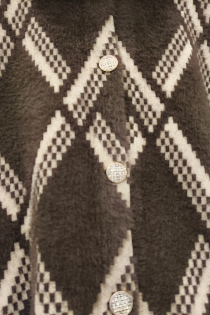 Manteau imprimé de rayures fausse fourrure avec poches