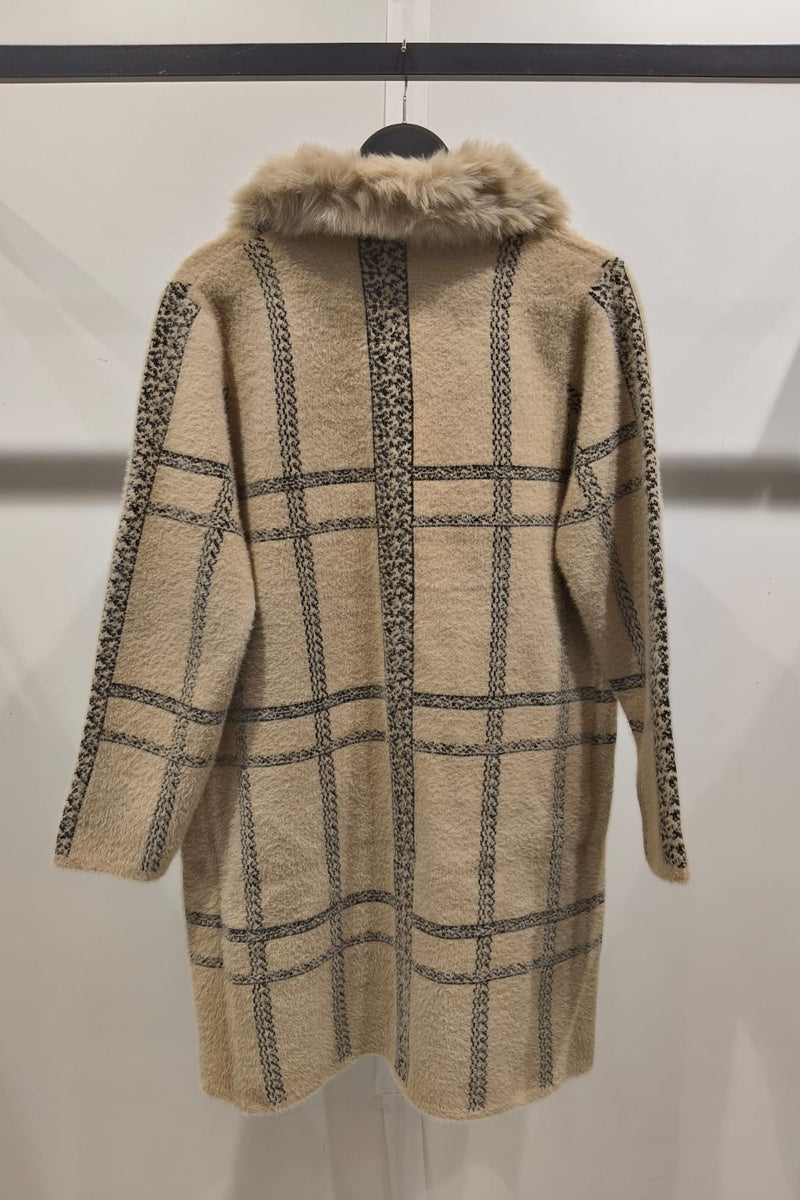 Manteau imprimé de rayures fausse fourrure avec poches