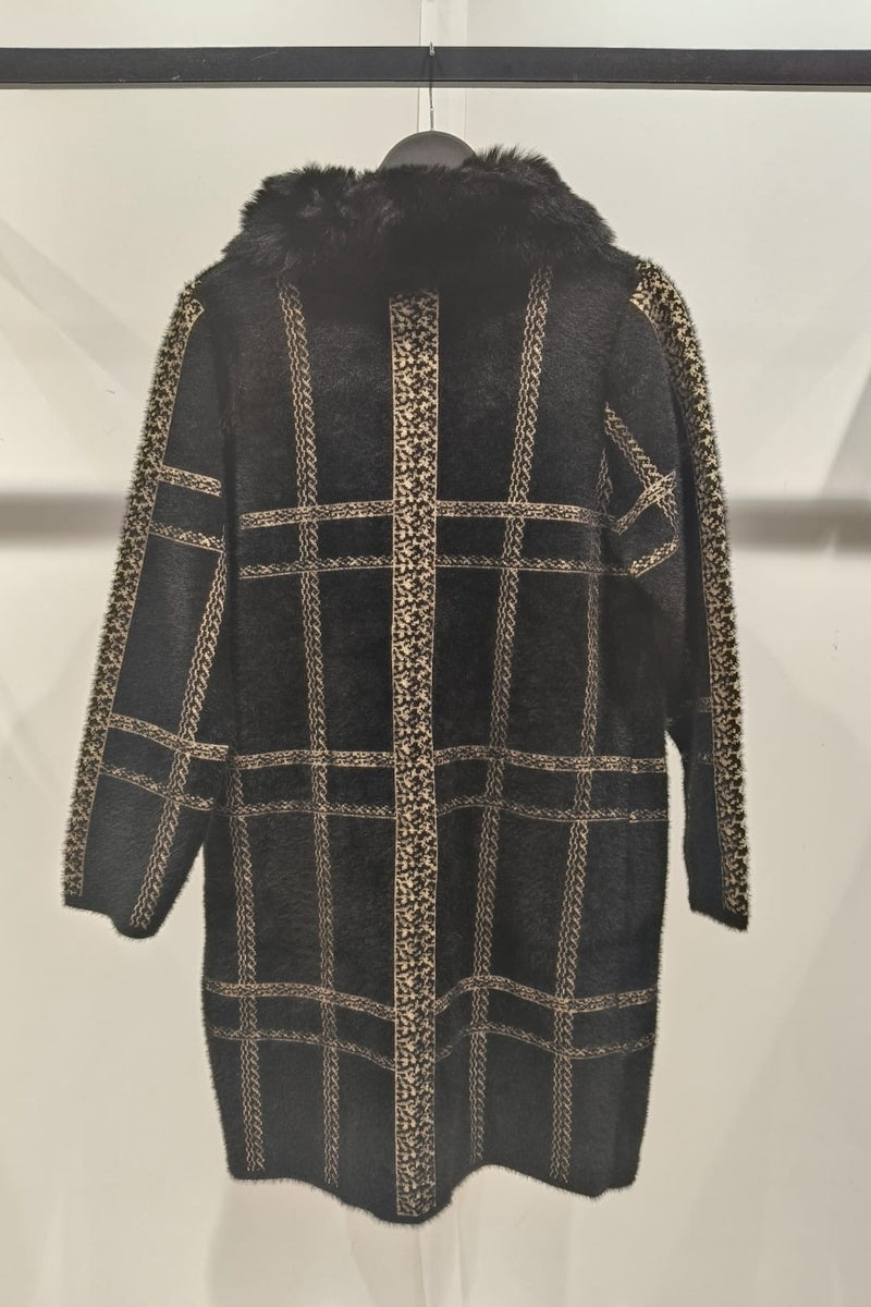 Manteau imprimé de rayures fausse fourrure avec poches