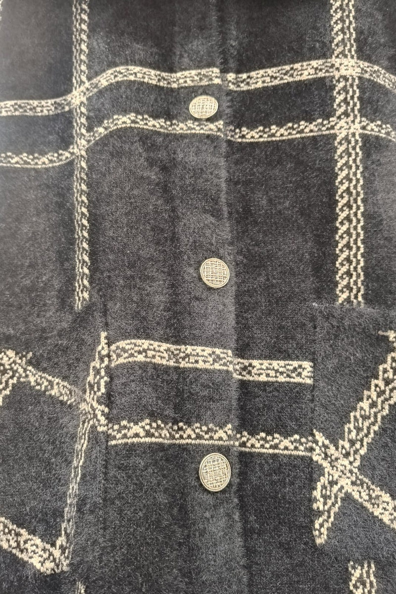 Manteau imprimé de rayures fausse fourrure avec poches