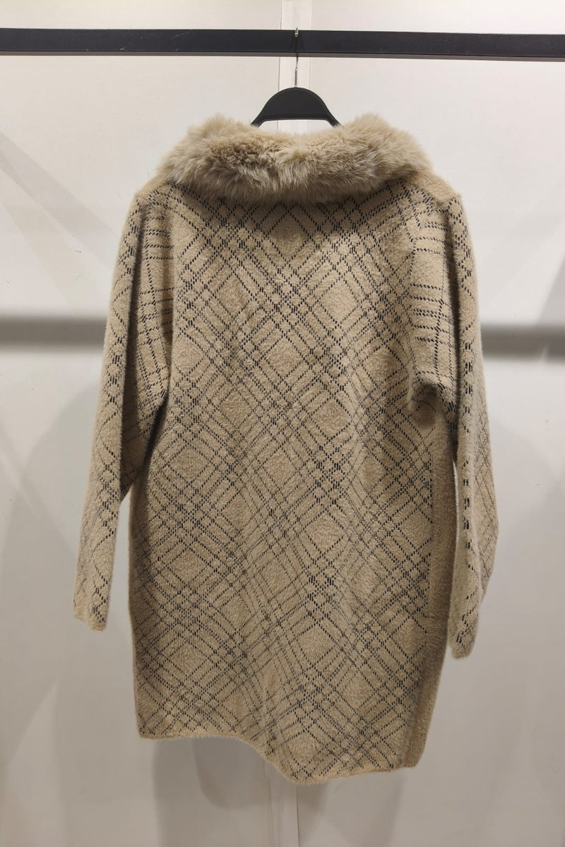Manteau imprimé de rayures fausse fourrure avec poches