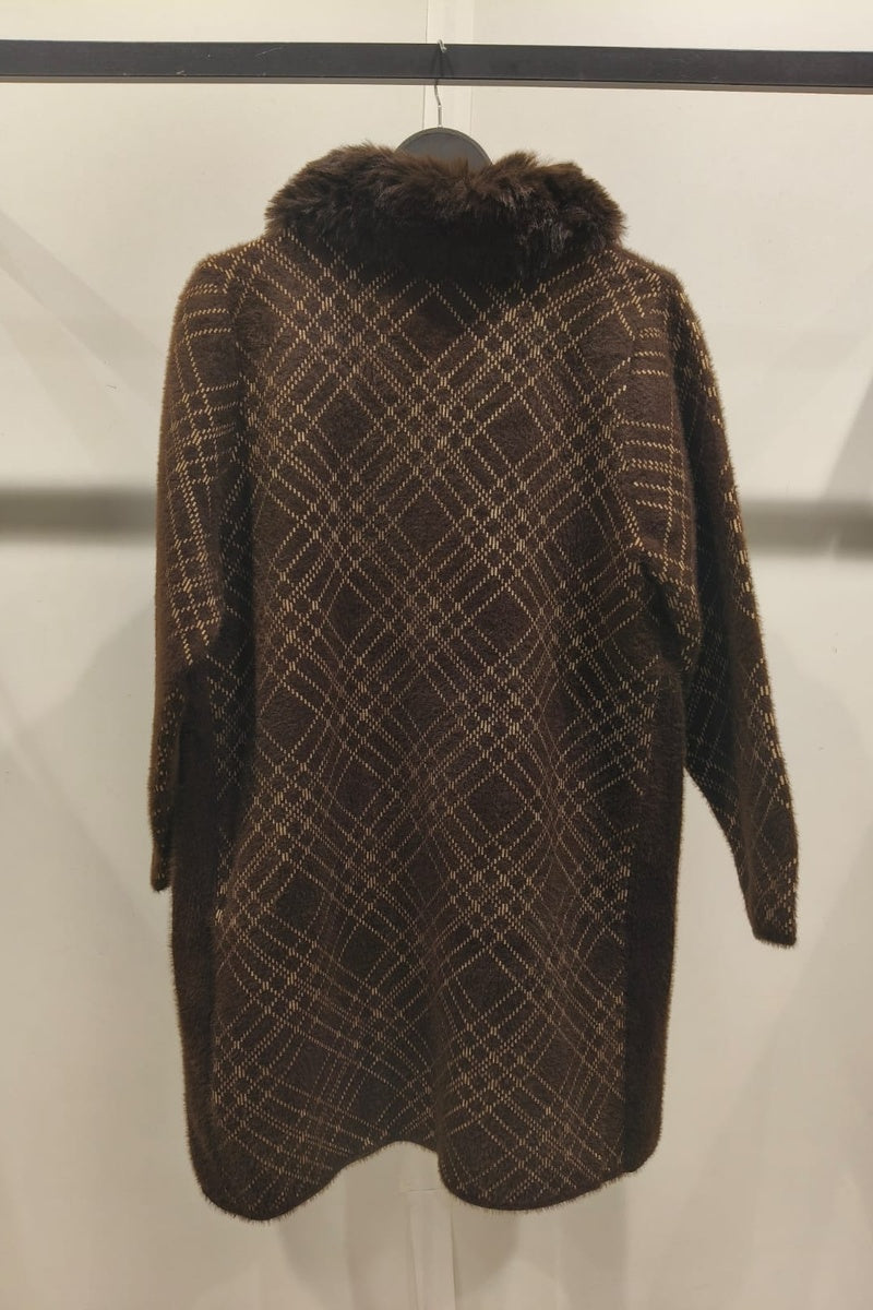 Manteau imprimé de rayures fausse fourrure avec poches