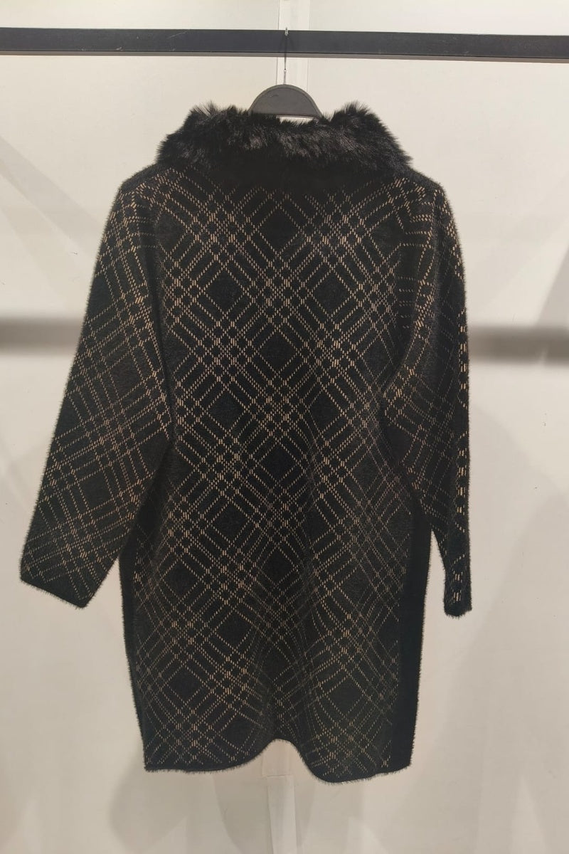 Manteau imprimé de rayures fausse fourrure avec poches