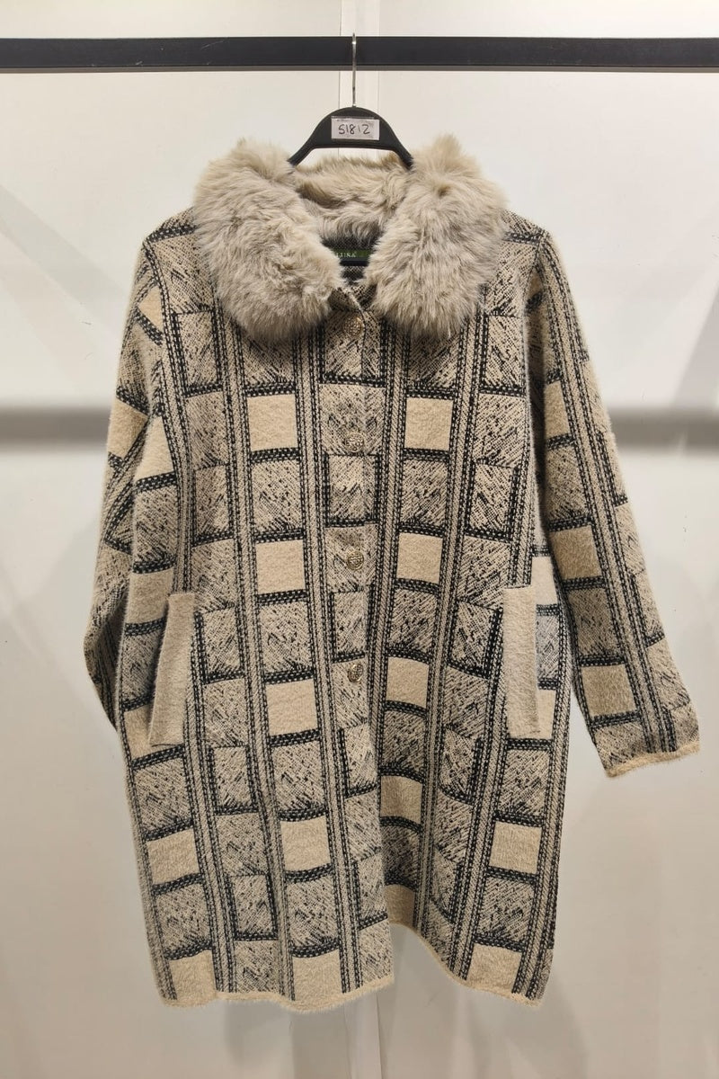 Manteau imprimé fausse fourrure avec poches
